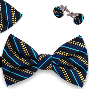 Set papion barbati, batista, butoni, negru, mixuri de imprimeuri